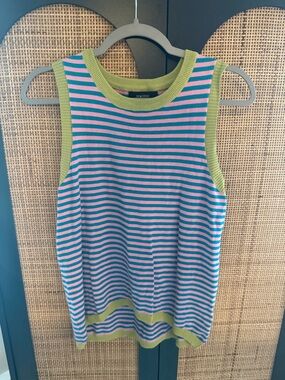 Striped Knit Seeater Tank in Pink & Blue with Green Trim -